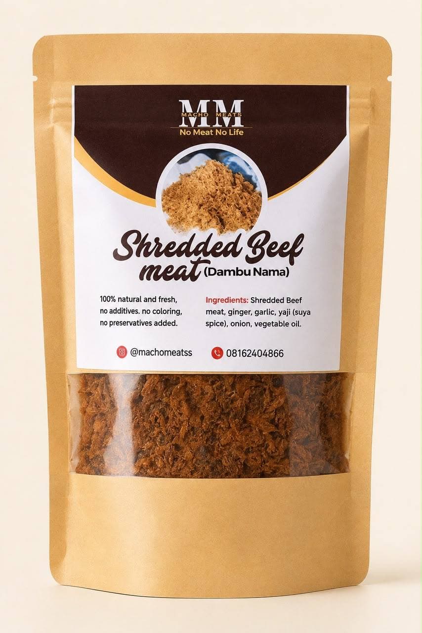 Shredded beef pouch styled on kraft
